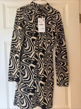 Zara Black and White Swirl Midi Dress